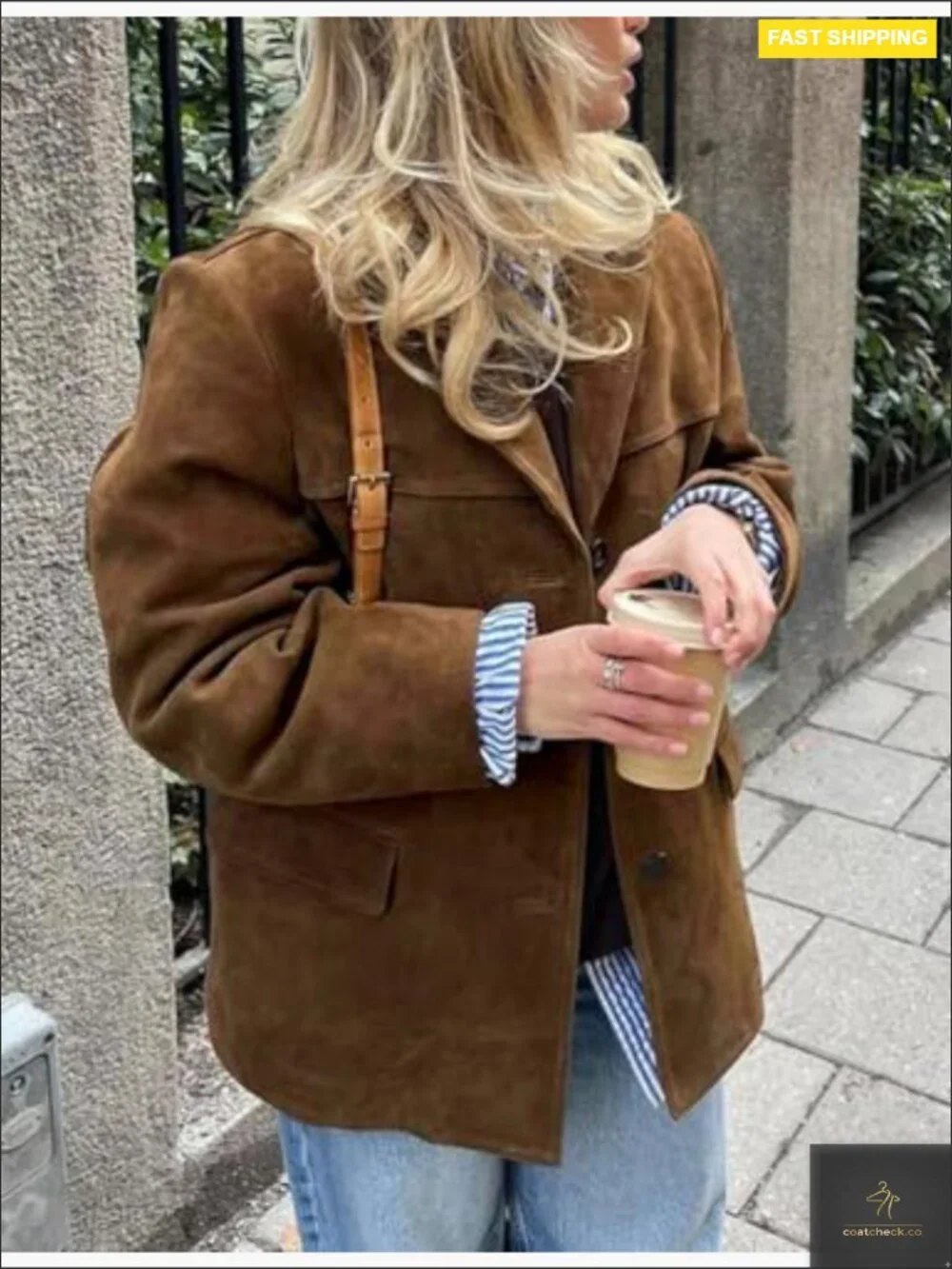 Oversized Suede Blazer Jacket Faux Leather Long Sleeve Trench Coat Work Casual